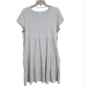 NWT Time and Tru Oatmeal Tiered Mini Dress w/ Pockets Sz 8-10 M Womens New